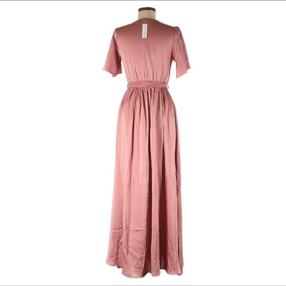 Baltic Born Sicily Blush Pink Satin V Neck  Wedding Guest Event Maxin Dress NWT - Picture 3 of 4